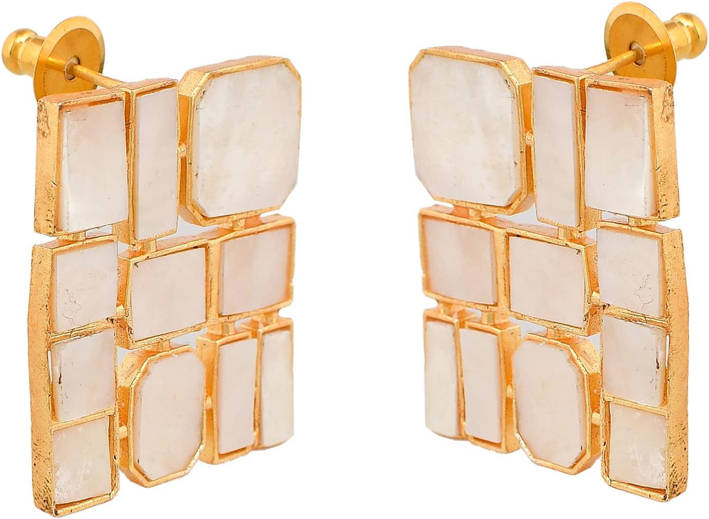 DeKulture Handmade Stud Earring Mother of Pearl/Brass/Flash Gold Plating Enameled fashion Jewelry for Women Ideal for Wedding/Anniversary/Birthday Gift