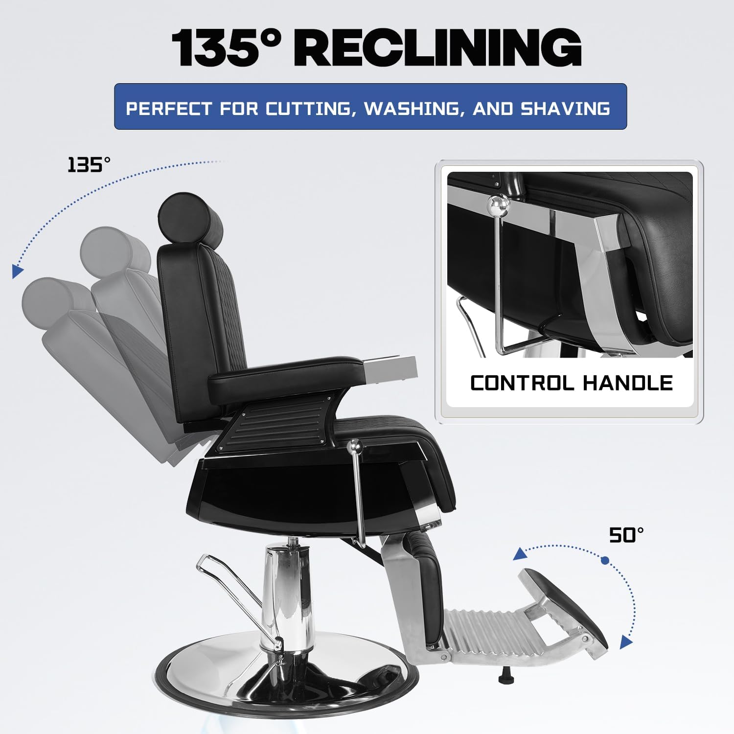 Professional All Purpose Reclining Barber Chair, Hydraulic Heavy Duty Hair Salon Stylist Chair with 360° Swivel, Adjustable Headrest & Footrest, Beauty Spa Tattoo Equipment, Black, 440lbs Capacity