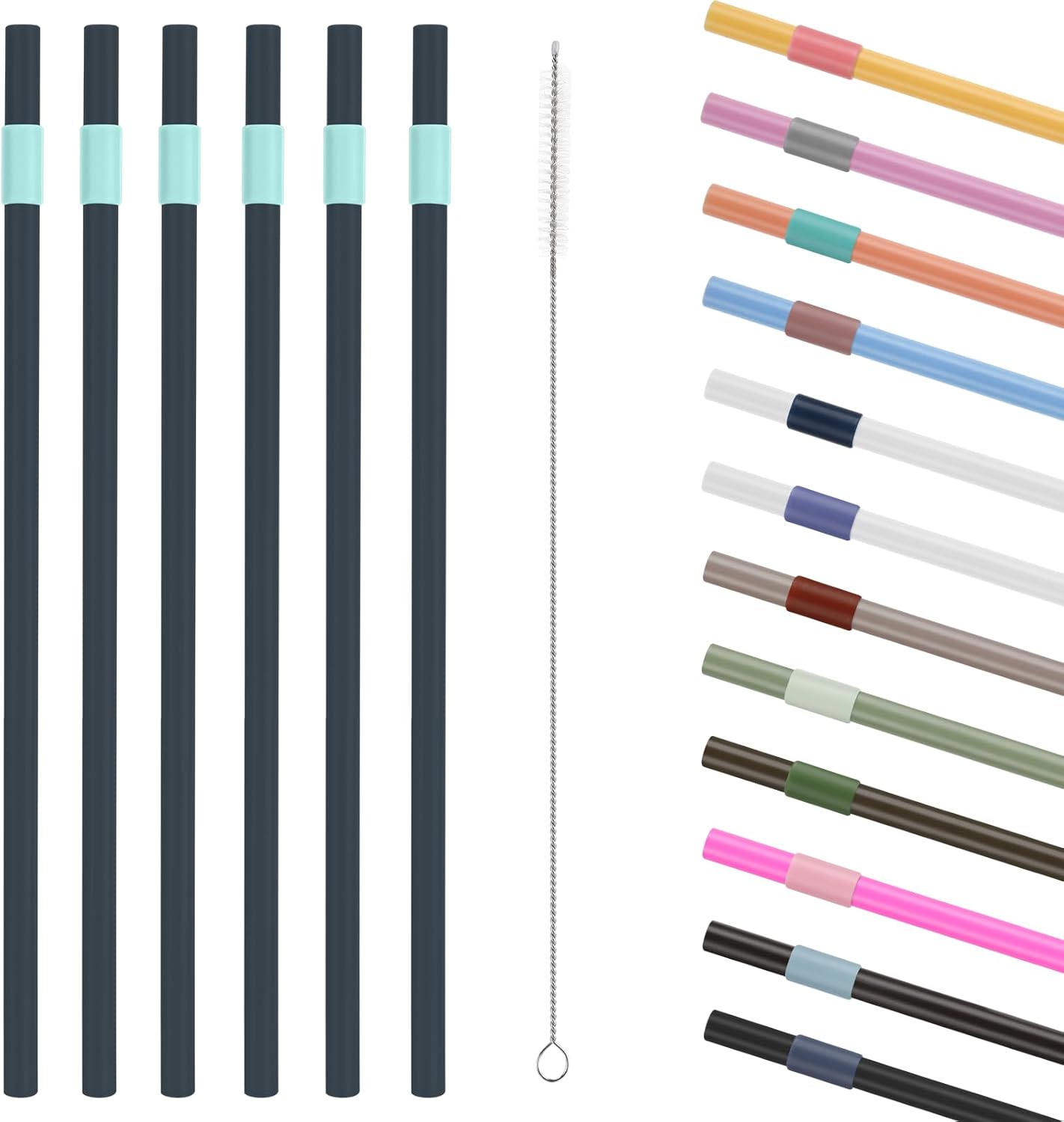 YOUMIIReplacement Straws Compatible with Owala 24oz Tumbler, with 1 Brush,Pack of 6 (Fog-blue)