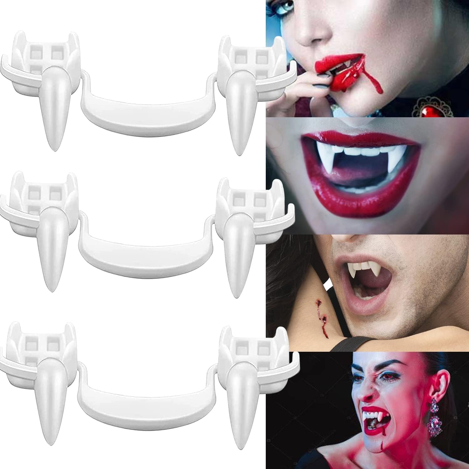 YYOJ Retractable Vampire Fangs,Halloween Reusable Spoof Vampire Teeth Braces DIY Werewolf Fake Teeth with Portable Box for Kids Adults Festival Carnival Cosplay Party Prom Dress Up (3 pairs)