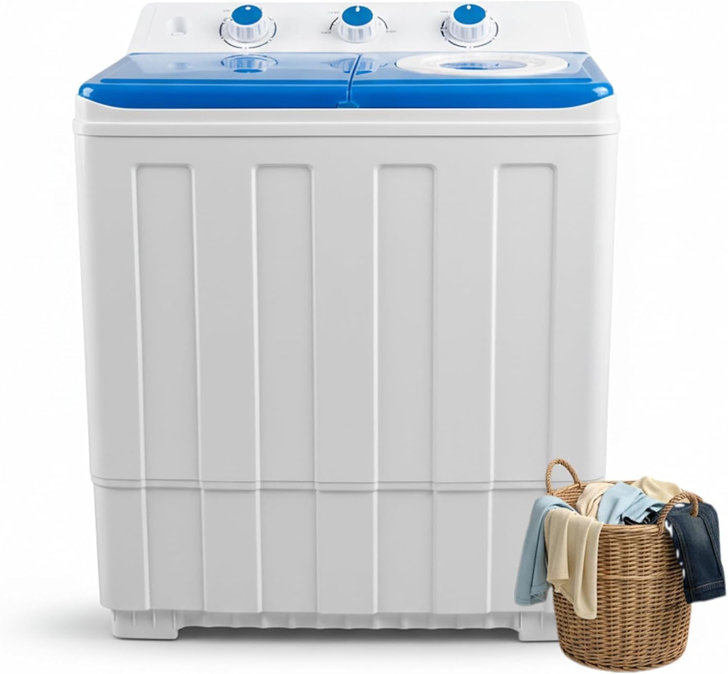 Portable Washing Machine, 28lbs Twin Tub with Drain Pump and Hose, 18lbs Wash 10lbs Spin Cycle, Compact Semi-Automatic Washer and Spinner Combo for Apartments, Dorms, RVs, Camping, Grey