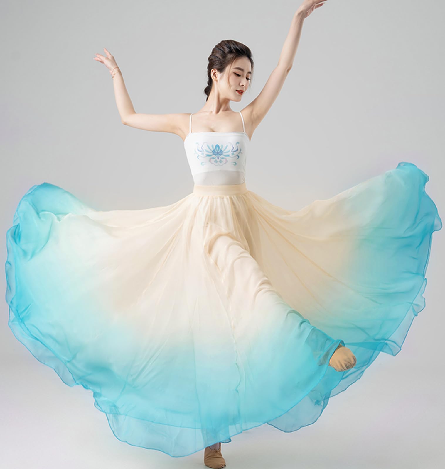 Snapklik.com : Lyrical Dance Skirt Gradient Color Sheer Long Flowy ...