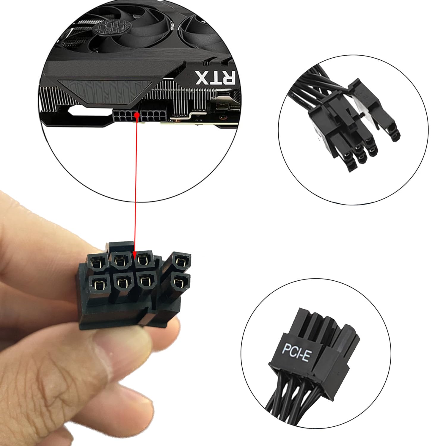 Pojedynczy kabel PCIe do zasilacza Corsair, proces wytłaczania, kable PCIe (podwójne złącze 6+2-pinowe), czarny