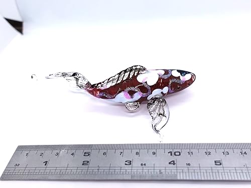 Miniatura 2 de Figuras japonesas en miniatura de peces de carpa koi, animales soplados a mano, arte coleccionable de regalo para decorar (4 pulgadas, rojo y blanco)