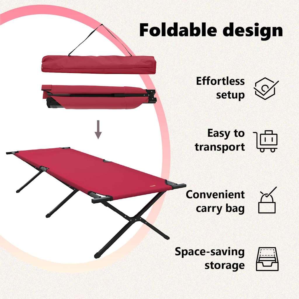 vidaXL Cama de Camping Plegable Manual 2 uds. Rojo 210 x 80 x 46 cm | se pliega fácil para guardar y llevar, hecho con tela de poliéster resistente, rojo brillante le da un toque moderno