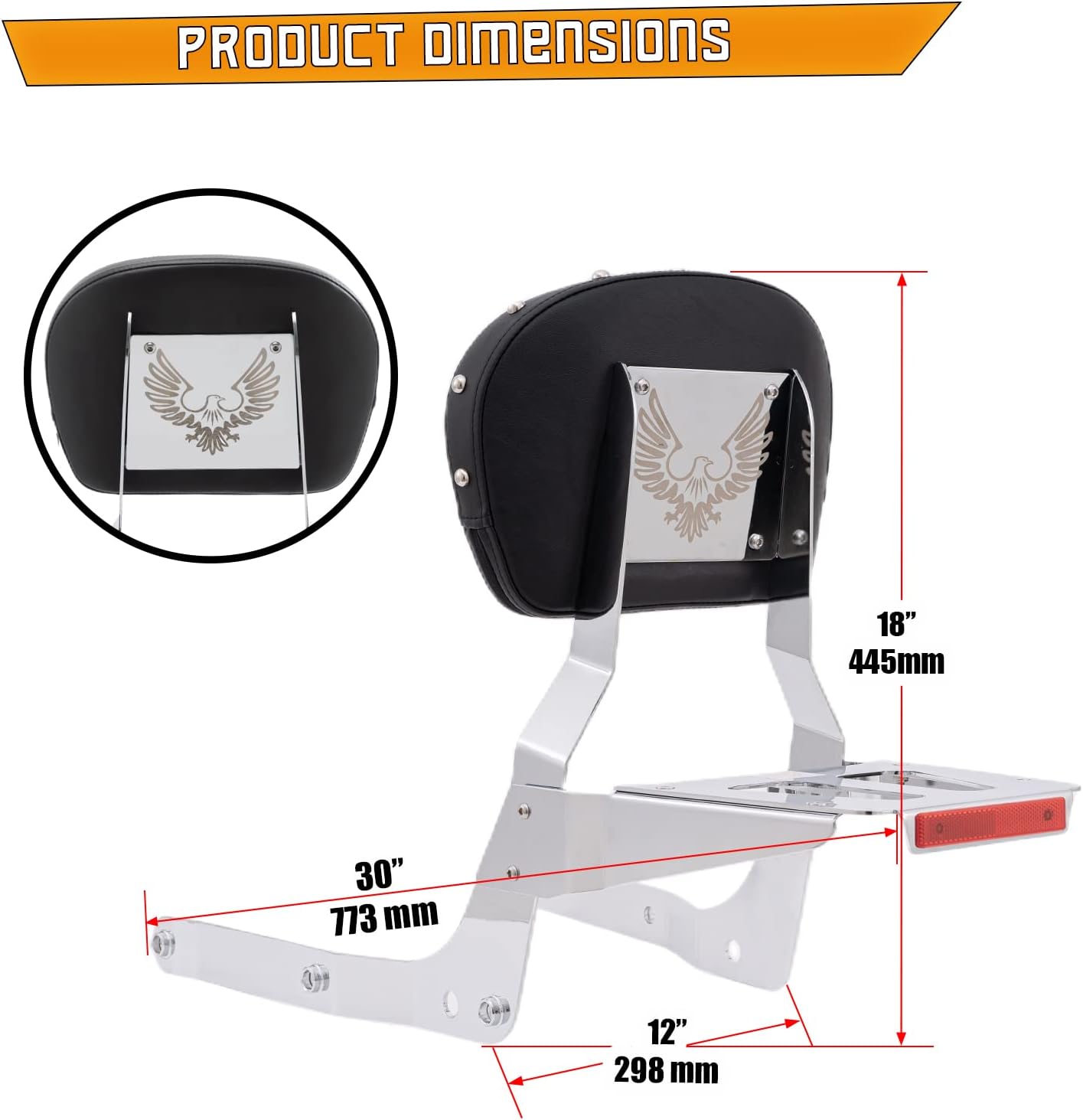 Kinglemc Sissy Bar Backrest Luggage Rack for Honda Shadow Aero VT 750 VT750 2004 to 2020 (with Stud)