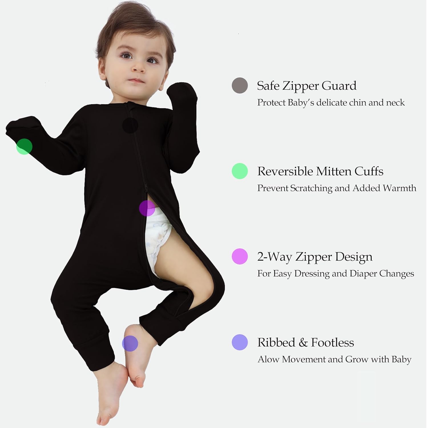 Rayon from Bamboo Baby Pajamas, Baby Sleeper with Mitten Cuffs and 2 Way Zipper, Rompers for Baby Boy Girls 0-24 Months - Image 5