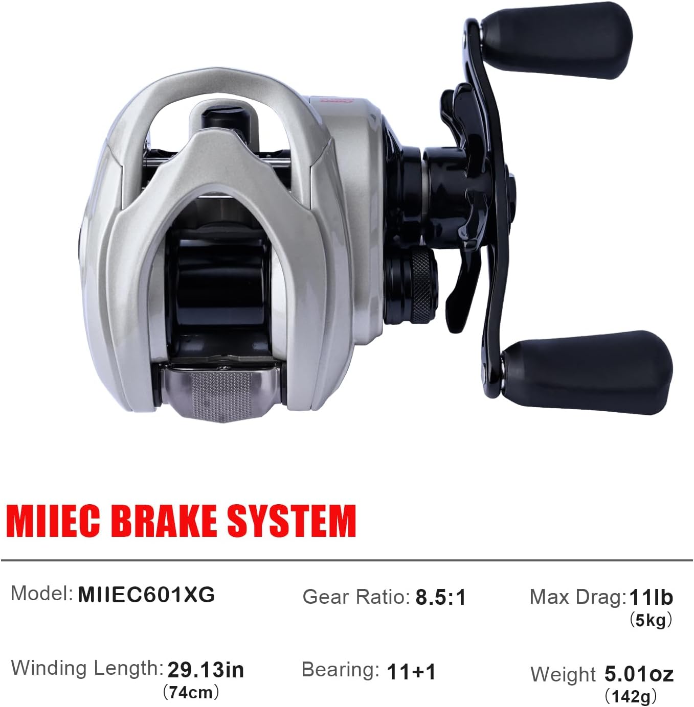 PURELURE MIIEC BFS Baitcaster Reels - Single Mode DC Fishing Reels Nylon Frame Electronic Brake Band Sound Baitcasting Fishing Reel 8.5:1 Gear Ratio 11lb Drag, 5oz Lightweight Bait Finesse System