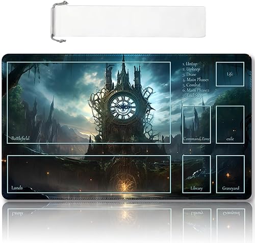 Vista 25 de Tapete de juego MTG cosido de alta calidad con zonas y parte trasera de goma antideslizante, tapete de juego TCG para MTG y otros juegos de cartas