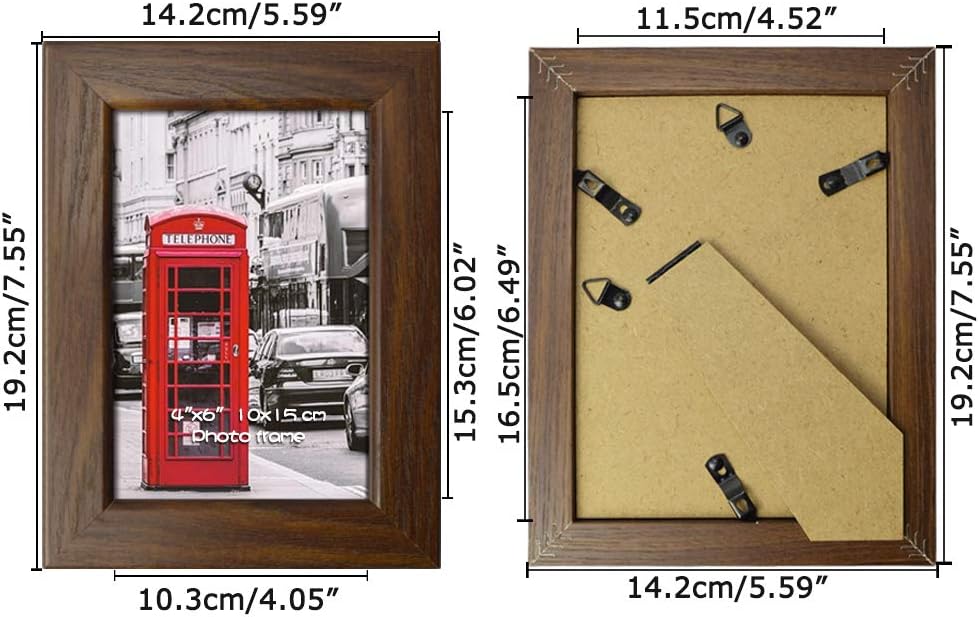 Schliersee 4x6 Rustic Picture Frames Multi Set, 4 by 6 Photo Brown Frame Wall Tabletop Display, 6 Packs