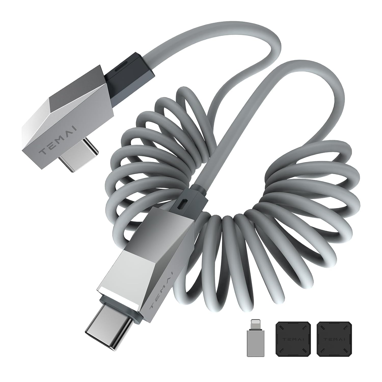 Retractable Spring USB-C Cable for Tesla Model Y/3/X/S, Cybertruck-Style Accessories, Type C 100W Fast Charging & Data Sync, Lightning Adapter & Magnetic Holder | Tesla Car Accessories