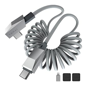 Retractable Spring USB-C Cable for Tesla Model Y/3/X/S, Cybertruck-Style Accessories, Type C 100W Fast Charging & Data Sync, 4ft Lightning Adapter & Magnetic Holder | Tesla Car Accessories
