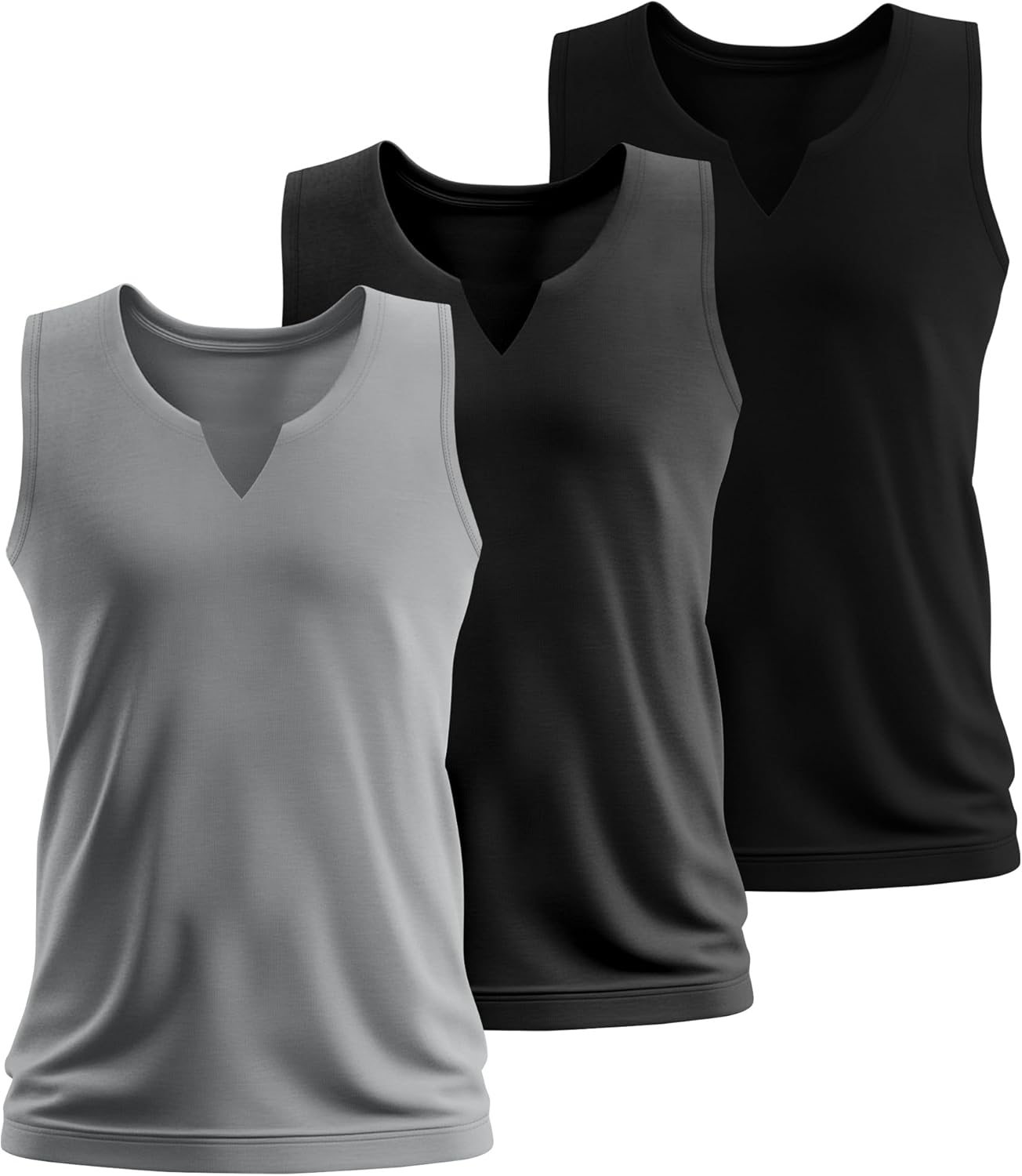 Riyiper 3 Pack Men's Sleeveless Tank Tops, V Neck Longline Henley T Shirts Casual Basic Muscle Shirts Stretch Athletic Tee - Image 2