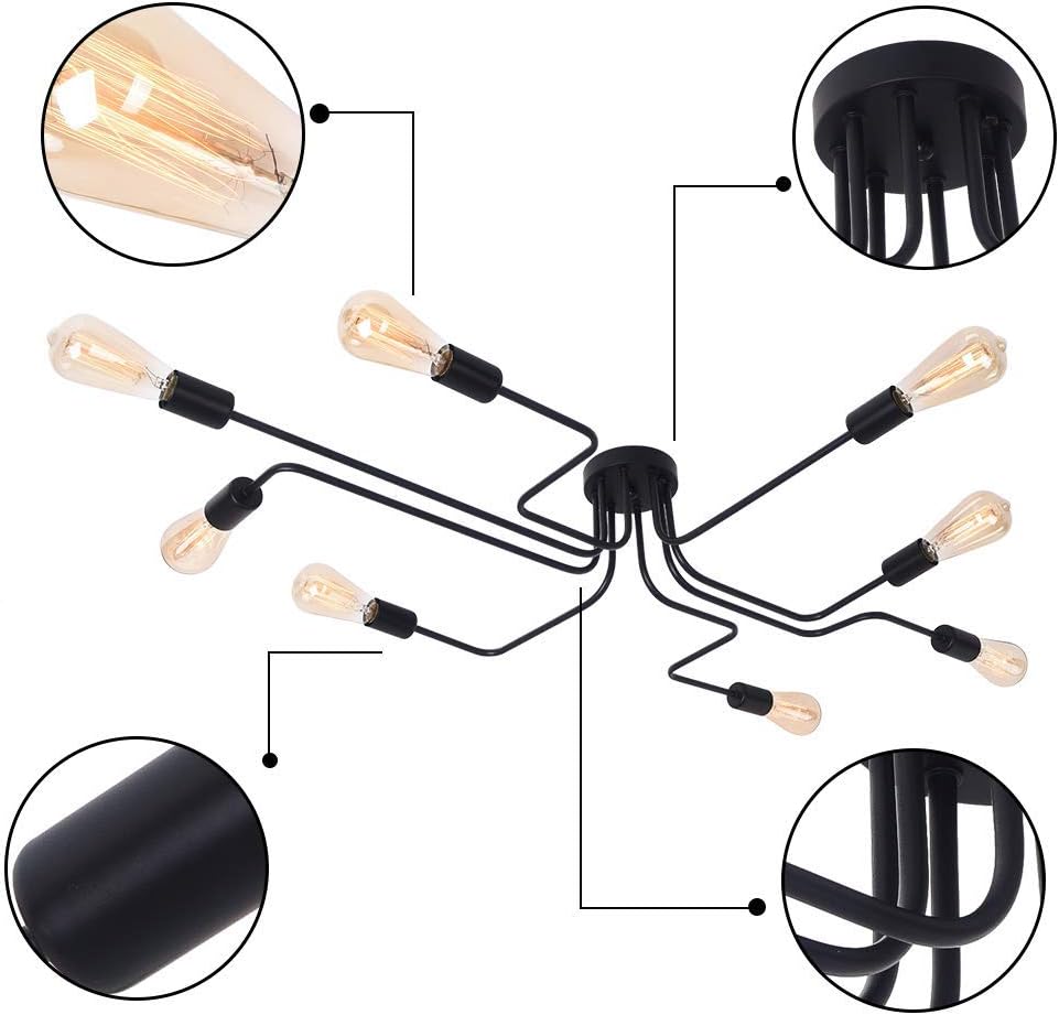 Exclusive Discount 🔥 OYI Industrial Ceiling Sputnik Chandelier Lighting, 8 Lights Semi Flush Mount Ceiling Light Modern Metal Art Creative Vintage Kitchen Light Fixtures (Black)