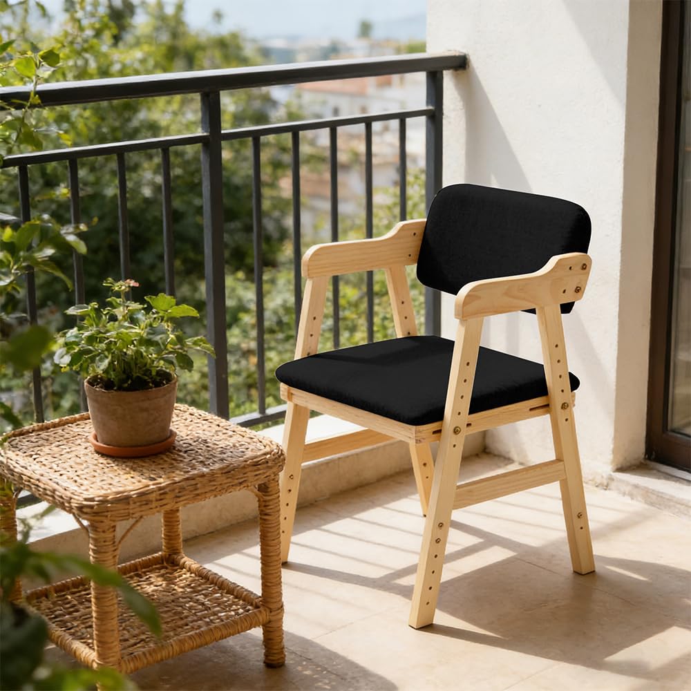 Chaise Haute Bébé-Barre de Sécurité,Chaise Haute en Bois, Hauteurs Réglables Stable Chaise Supporte 90KG pour Bébés, Avec Coussin d'Assise, Enfants et Adultes 48 x 46 x 78 cm – Noir (1 pièce)