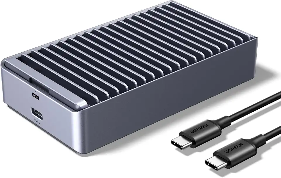Ugreen 40Gbps M.2 NVMe Enclosure with Aluminum Double-Sided Fin Heat Dissipation, No Noise, USB 4 External SSD Case for M Key/M+B Key NVMe PCIE SSDs in Size 2280/2260/2242/2230 (SSD Not Included)