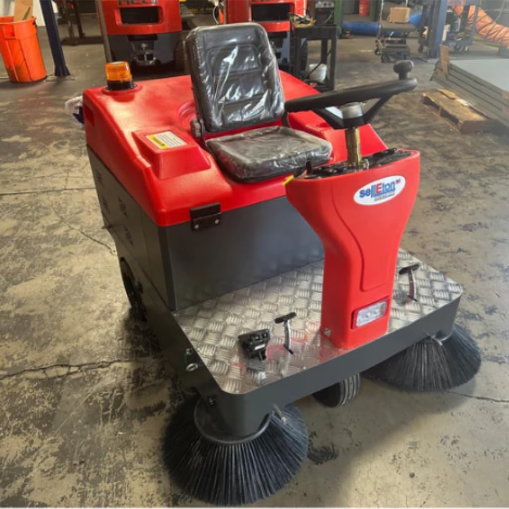 SellEton SL-WS1400 Warehouse Floor Sweeper & Vacuum Machine - 55″ Sweep Width, Ride-On, Superior Dust Filtration, 120 L Capacity - Red