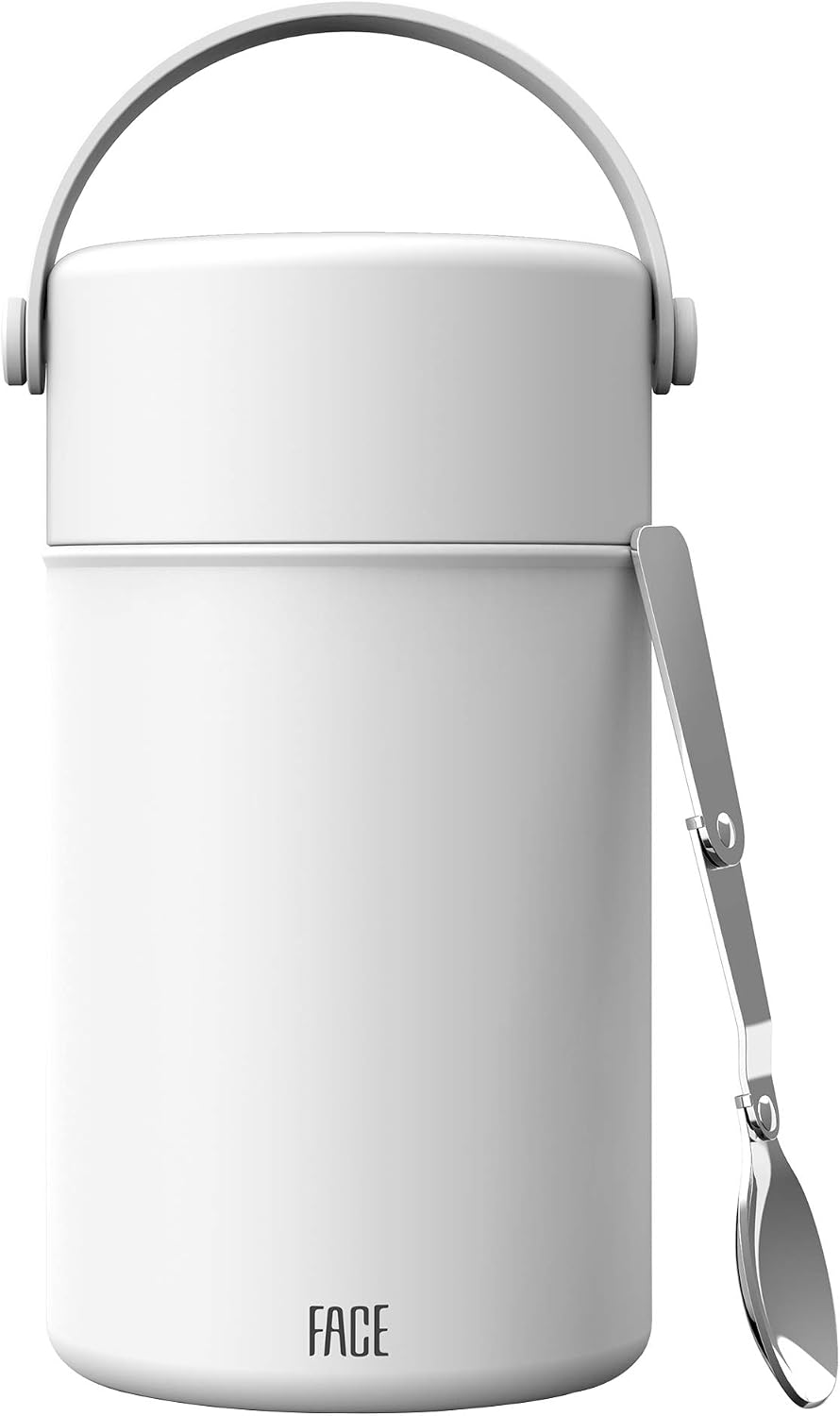 FACE Vacuum Insulated leakproof Food Jar BPA Free Double Walled Stainless Steel Containers with Folding Spoon,33oz,White