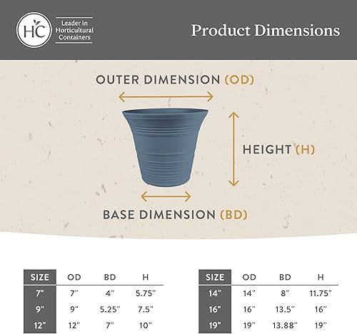 Miniatura 165 de The HC Companies Sedona - Maceta redonda de autorriego – Maceta ligera de cuidado personal – Maceta de plástico para hierbas y más – Macetas Gris