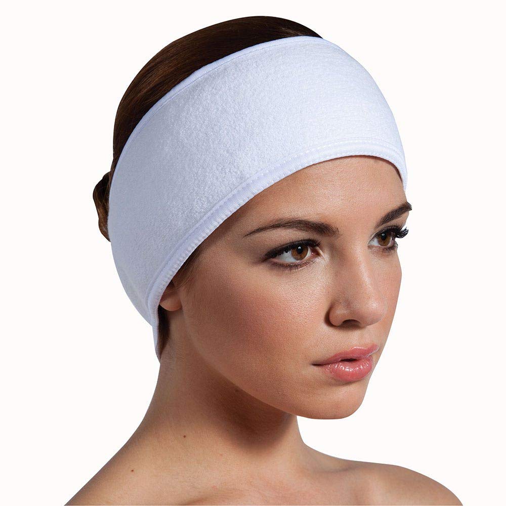 Facial Spa Cotton Headband with Magic Tape - White