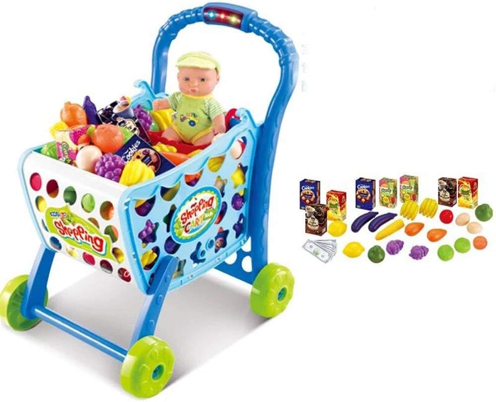 Baybee Supermarket Shopping Cart for Kids with Light, Sound, Fruits, Vegetables Toys, Pretend Play Toys for Kids | Role Play Toys for Kid | Super market Shopping Cart for 2+Years Boy Girl (Blue)