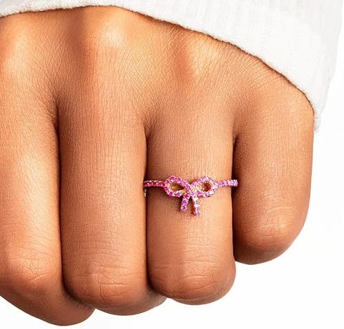 Miniatura 3 de Anillo de lazo rosa pavé, regalos para mujer, anillo de mariposa de plata 925, anillo de lazo rosa, anillo de lazo rosa de moda, anillos de joyería