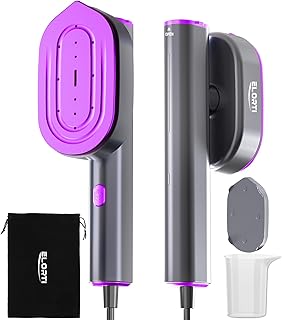 ELORTI Travel Steamer for Clothes, Handheld & Portable 2-in-1 Design, 10s Rapid Heat, 1200W Rotating Head, Compact Size 110–120V for Travel, Home (Pruple)