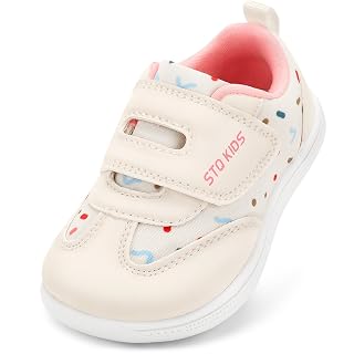 STQ KIDS Toddler Wide Toe Box Shoes Boys Girls Barefoot Sneakers, Beige White, 5 Wide Toddler