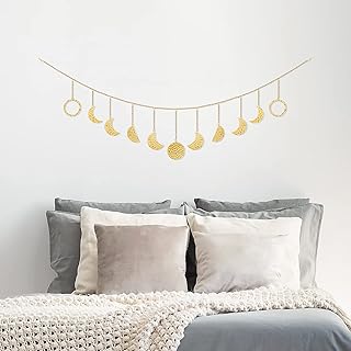 Luxspire Faza księżyca wisząca dekoracja ścienna, 11 księżyców girlanda dekoracja boho wiszące ozdoby ścienne sztuka ścienna girlanda do sypialni wezgłowia salon apartament akademik pokój biuro dekoracje domowe, złoto