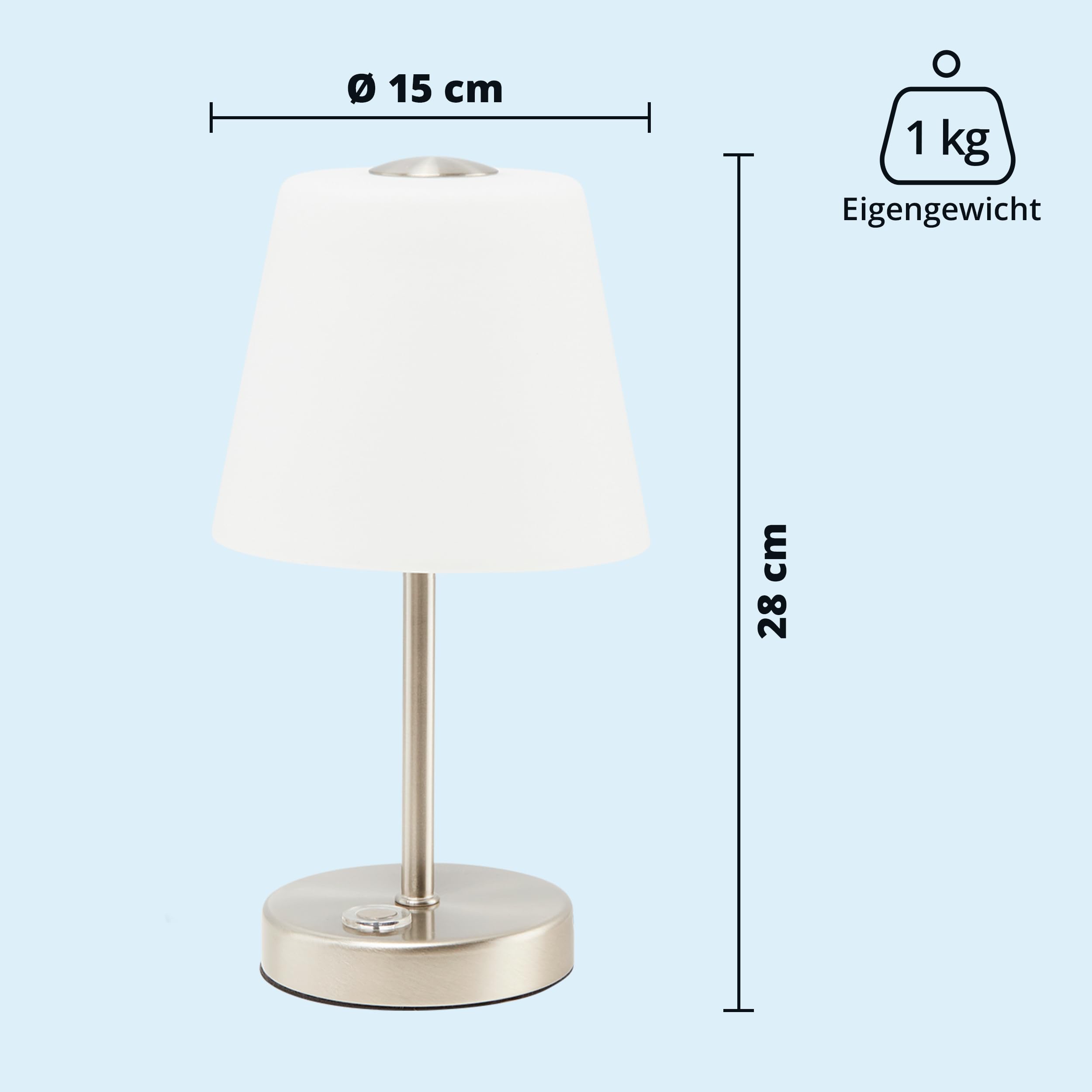KHG LED-Tischleuchte in Nickel-Matt mit Alabasterglas-Schirm - 3-Stufen-Touchdimmer für individuelle Helligkeit - Energieeffizient & langlebig - 25,5 cm Höhe - Ideal für Nachttisch & Schreibtisch