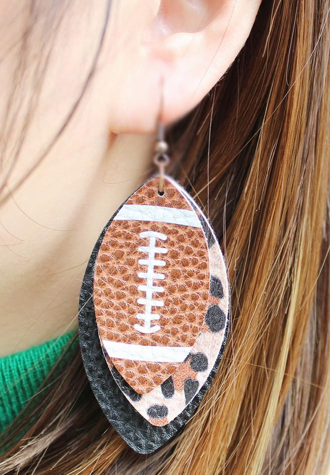 Sterling Silver Football Dangle Earrings for Women, Game Days Dangling Earrings Drop Colorful Layered Glitter Faux Leather Sports Fans Leaf Trendy Jewelry - Image 7