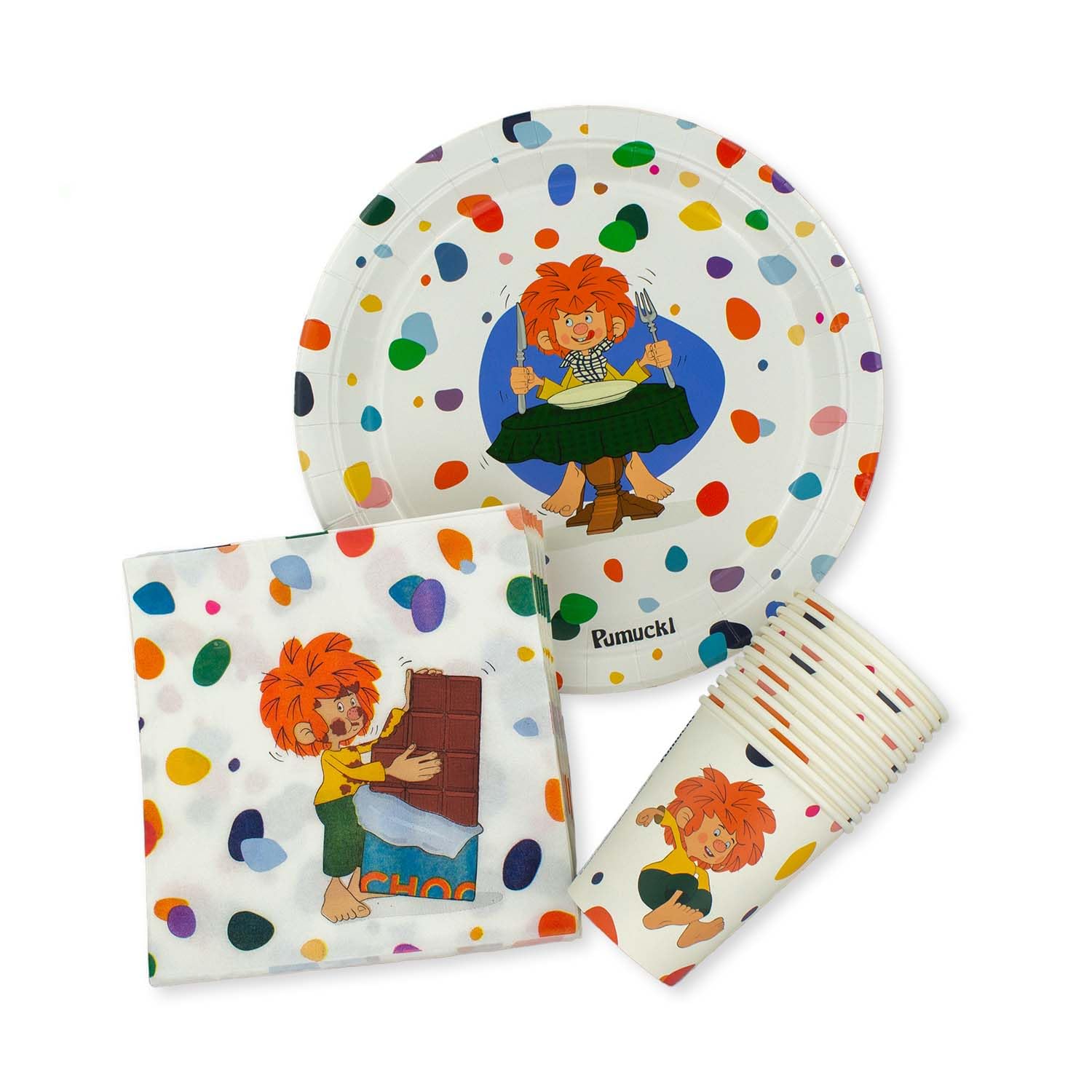 Bavariashop | PUMUCKL Kinder Party Set für Geburtstag | Kindergeburtstag-Geschirrset mit Pappteller, Becher und Serviette | 44 Teile