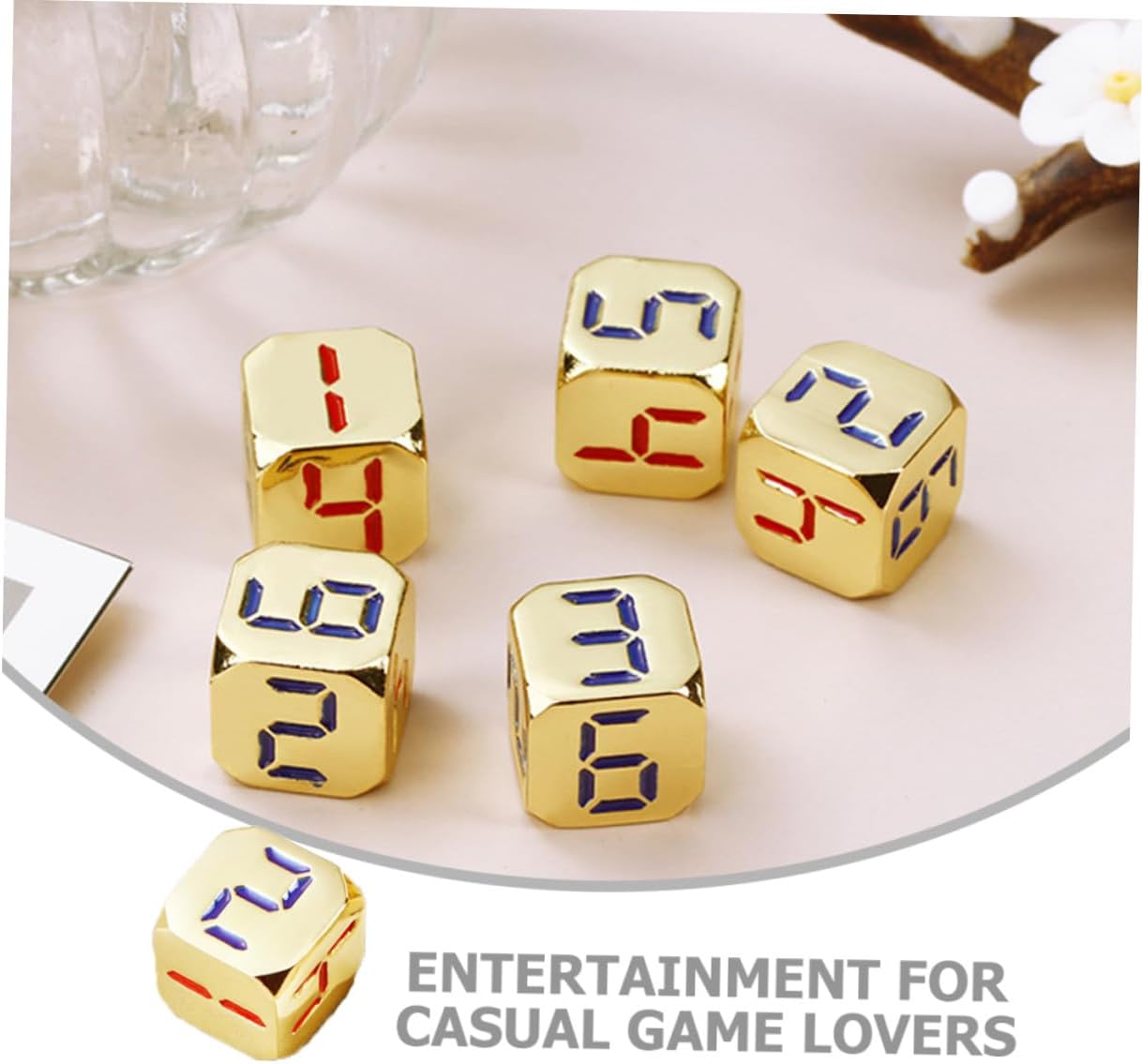 5pcs Gold Metal Number Dice Rounded Corners Game Props for Party Board Games Indoor Outdoor Use