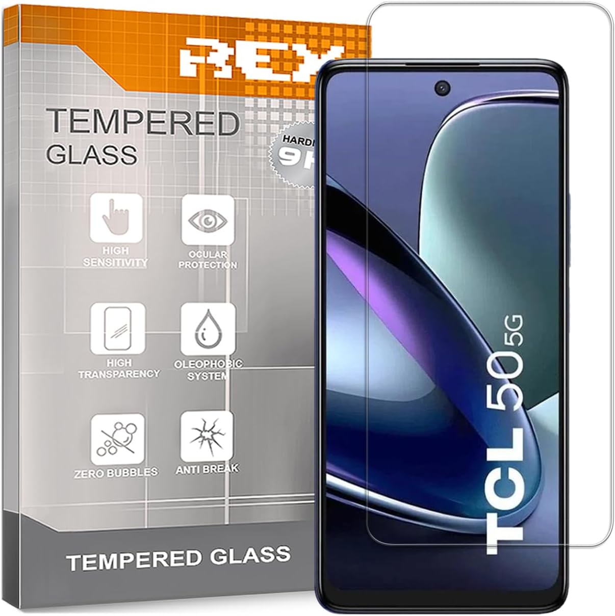 REY Pack of 2 Tempered Glass Screen Protectors for TCL 50 5G Screen Protector Screen Protector 9H+ Hardness Anti-Scratch Oil Bubbles