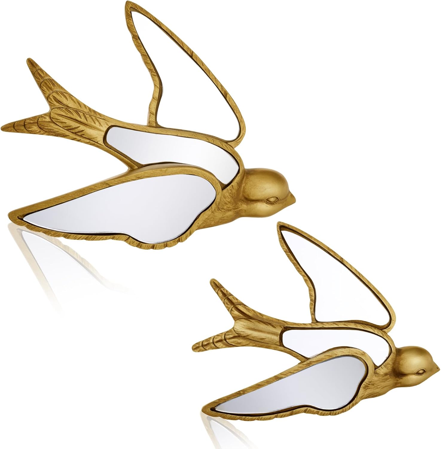 Sliner 2 Pcs Gold Resin Glass Dragonfly Wall Mirrors, Retro Decorative Whimsical Cottage Core Dragonfly Wall Decor, Ideal for Victorian and European Themed Home