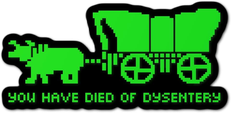 4" Classic Retro Nostalgic Oregon Trail Laminated Sticker Dysentery Vintage Style Arcade PC Computer Games School Education 80s 90s Nostalgia