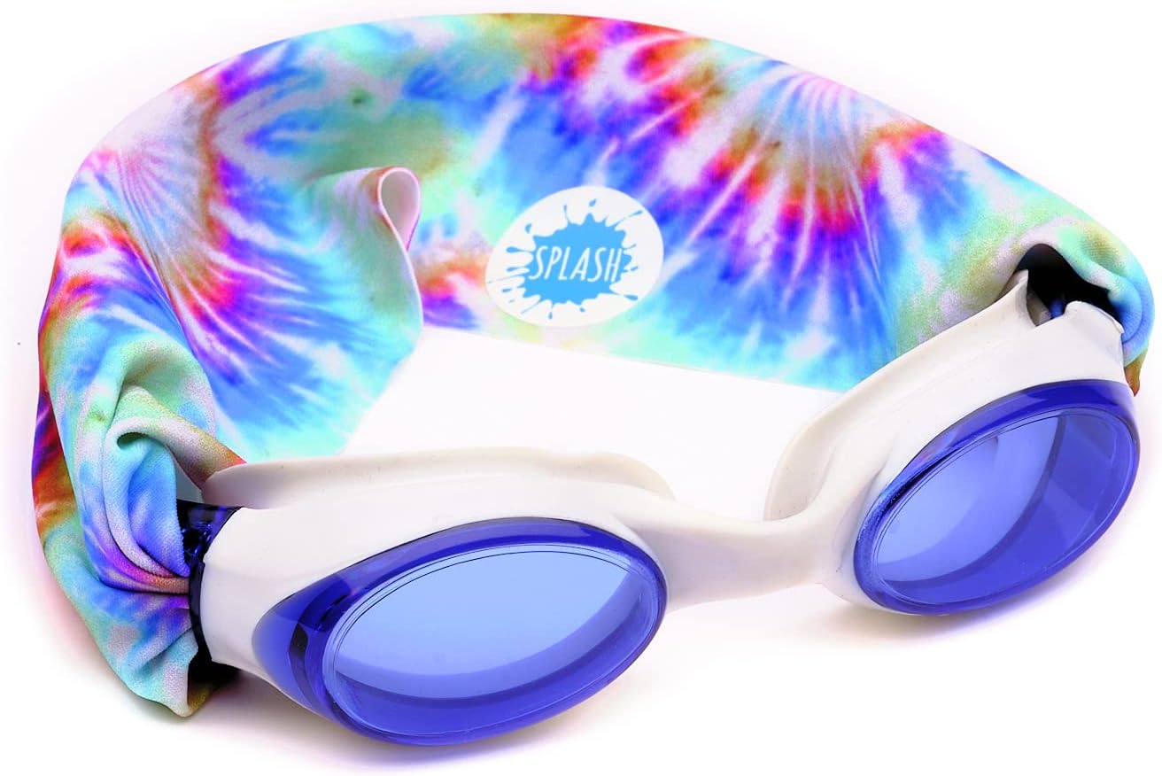 SPLASH Swim Goggles - Tie Dye - Fun, Fashionable, Comfortable - Fits Kids and Adults - Won't Pull Your Hair - Easy to Use - High Visibility Anti-Fog Lenses - PATENT PENDING