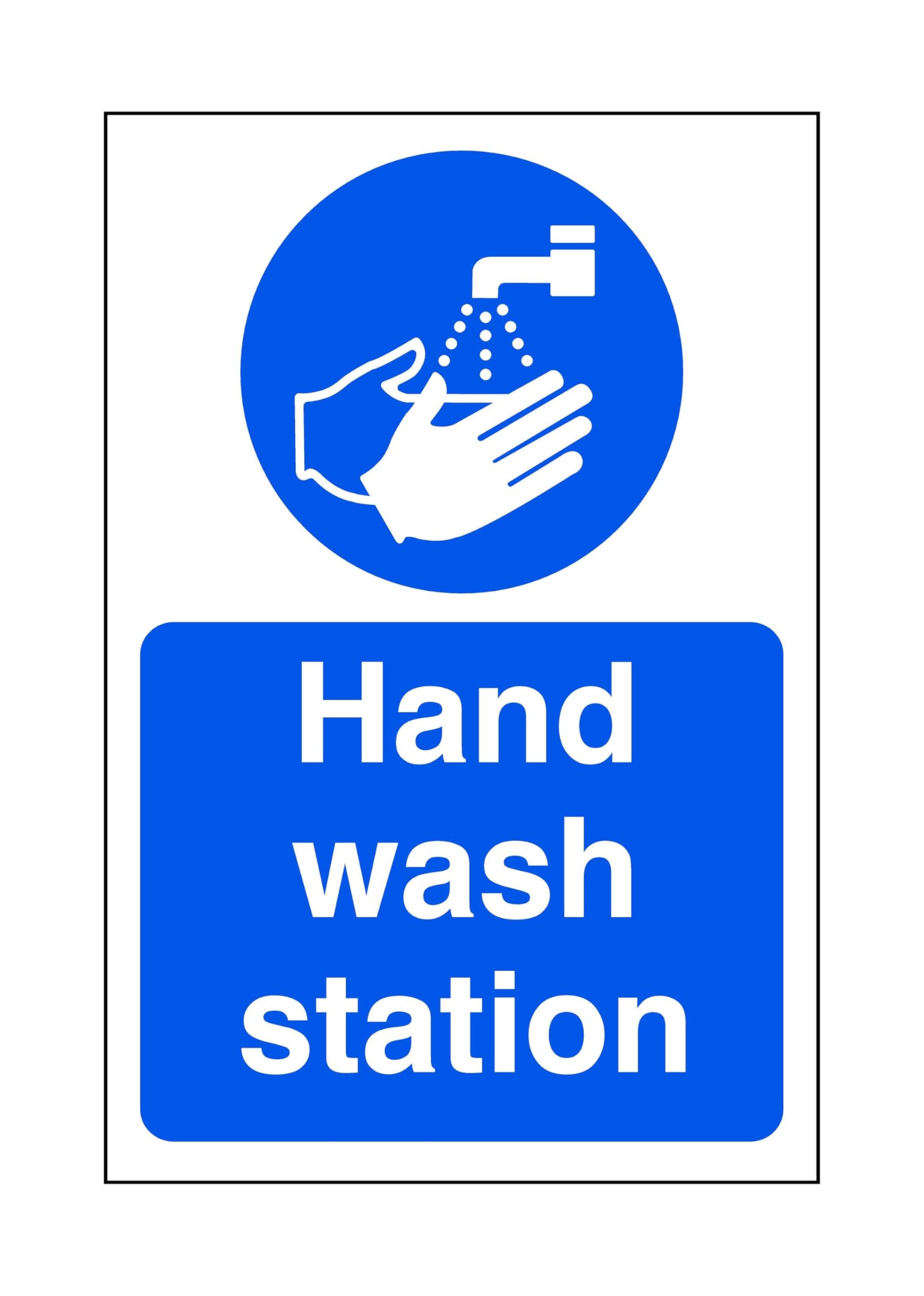 Safety First Display Ltd Blue/White Hand Wash Station - Kitchen Signs, Signage - High Tack Self-Adhesive Sticker (200Mm X 150Mm) Viewing Distance Within 5M.