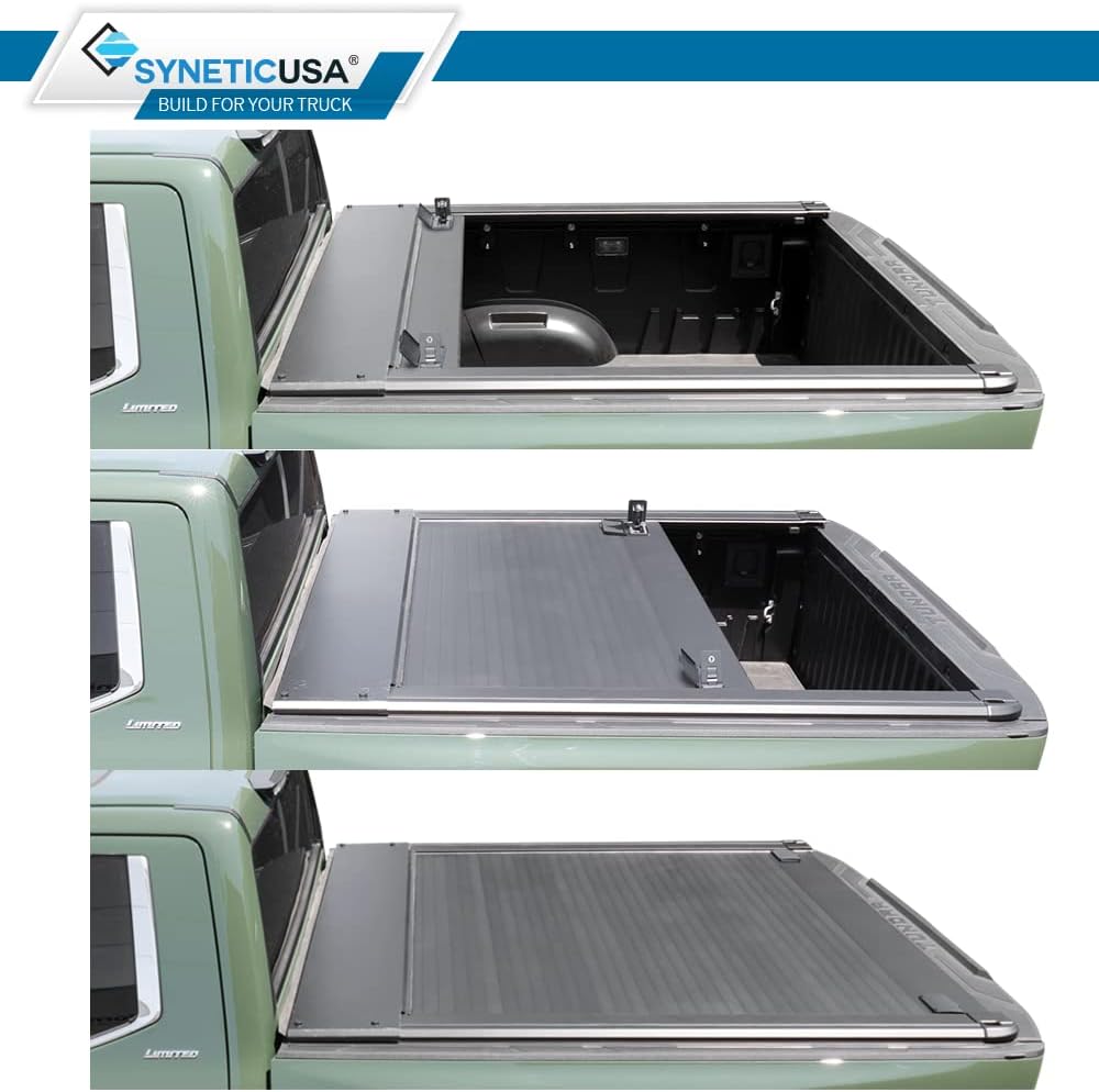 Syneticusa Hard Retractable Toyota Tundra Bed Cover 2022-2026 5’6″ ft | 2025 Toyota Tundra Bed Cover Waterproof Lockable Low-Profile Aluminum Slats | T-Slot Side Rails