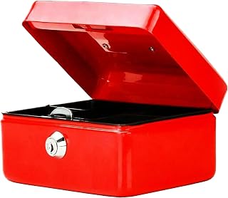 Money Bank Cash Deposit Box Steel Tin Security Safe Petty Key Coin Tray Lockable Metal School Office Home Market Stall UK Free P&P (RED, 8 INCH)
