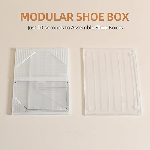 Miniatura 5 de Organizador modular de zapatos XXL, organizador de almacenamiento de zapatos, paquete de 10 cajas de zapatos apilables de plástico transparente,