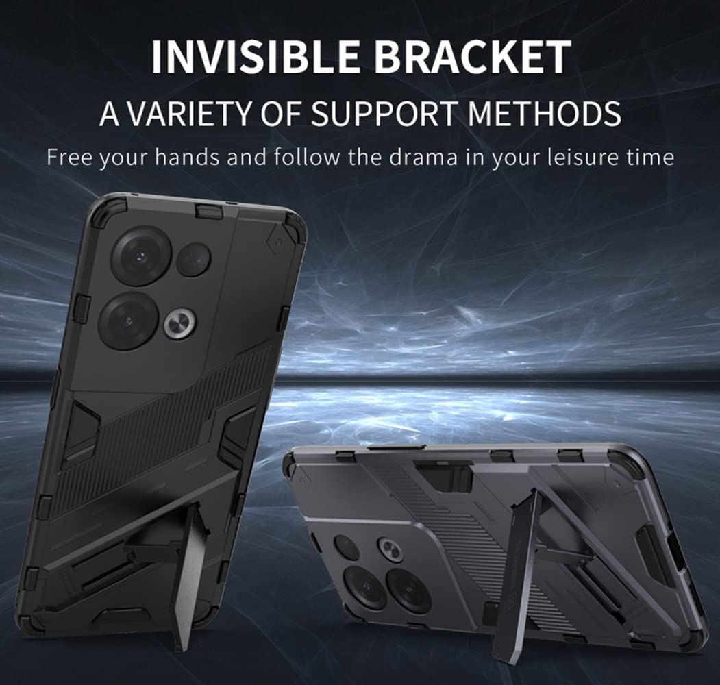 SEAHAI Cover Per Oppo Reno 8 5G - Custodia Paraurti Militare Anti-Caduta Con Supporto Pieghevole Nascosto, Rosso