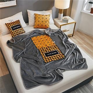 Surwin Suave Manta de Franela y Cojin 2 en 1, Almohada de Viaje y Manta en Uno, Manta de Avión Compacta Plegable Cojines Multiusos Manta para Hogar/Cámping/Viajar (150x200cm,Color Naranja)