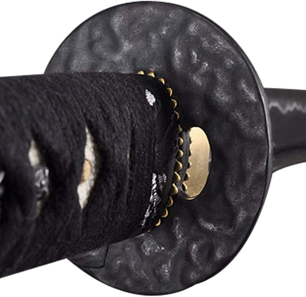 Handmade Sword - Fully Funcational Japanese Samurai Katana Sword, Hand Forged, 1045 Carbon Steel, Heat Tempered, Full Tang, Sharp, Buddha Tsuba, Black Scabbard with Red Dragon Design