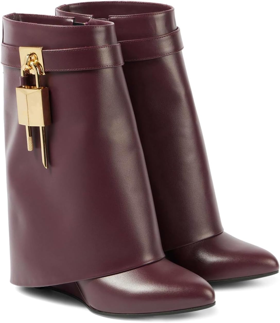 Women's Fold Over Boots Shark Lock Wedge Boots Pointed Toe Ankle Boots Fashion Trendy Wide Calf Dress Boots in Black, Brown, Wine Red Short Booties