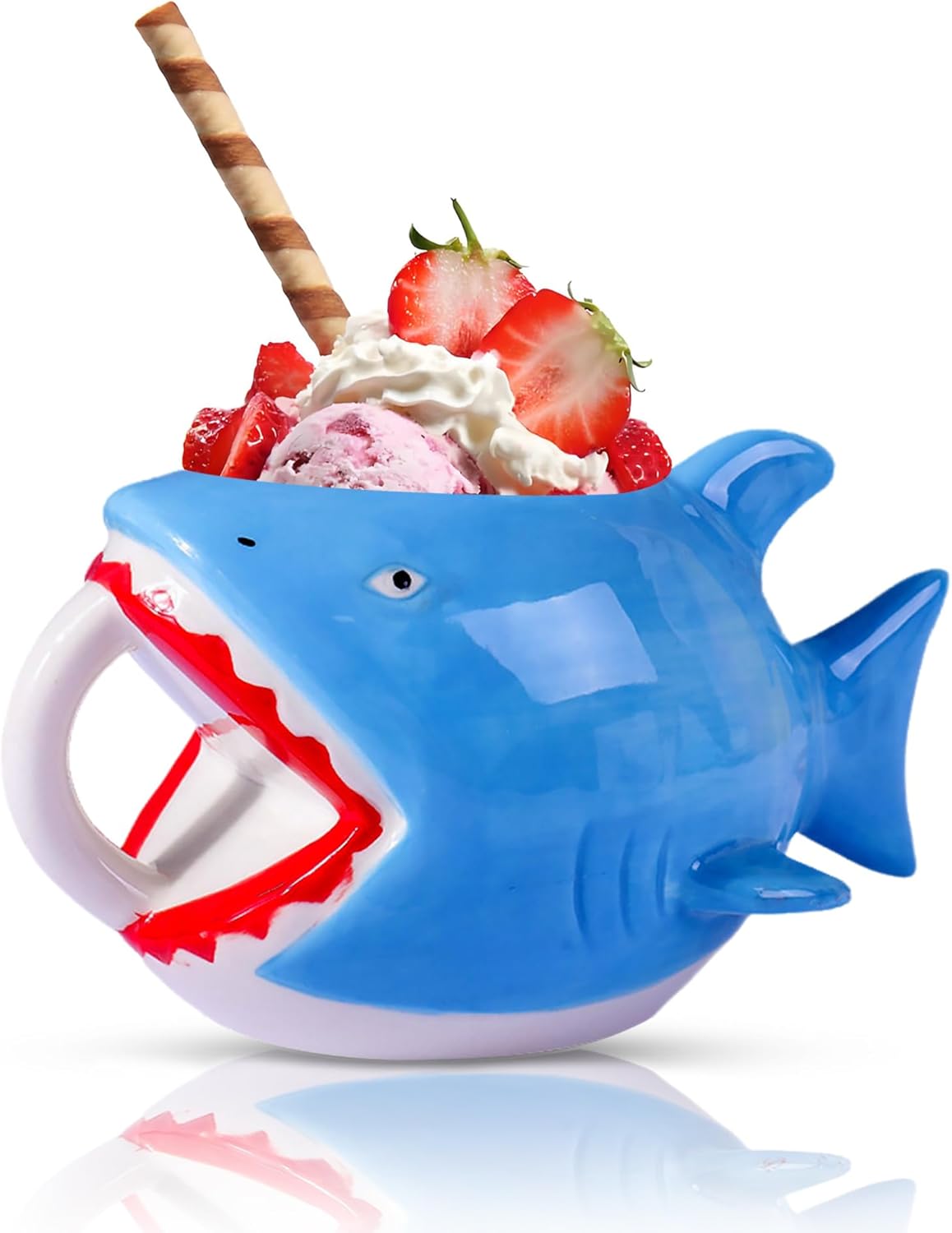 Shark Mug Ceramic 20 oz, 3D Ocean Coffee Mug Latte Cereal Tea Cup Cute, Novelty Decorative Serving Bowl, for Shark Lover Gift, Blue