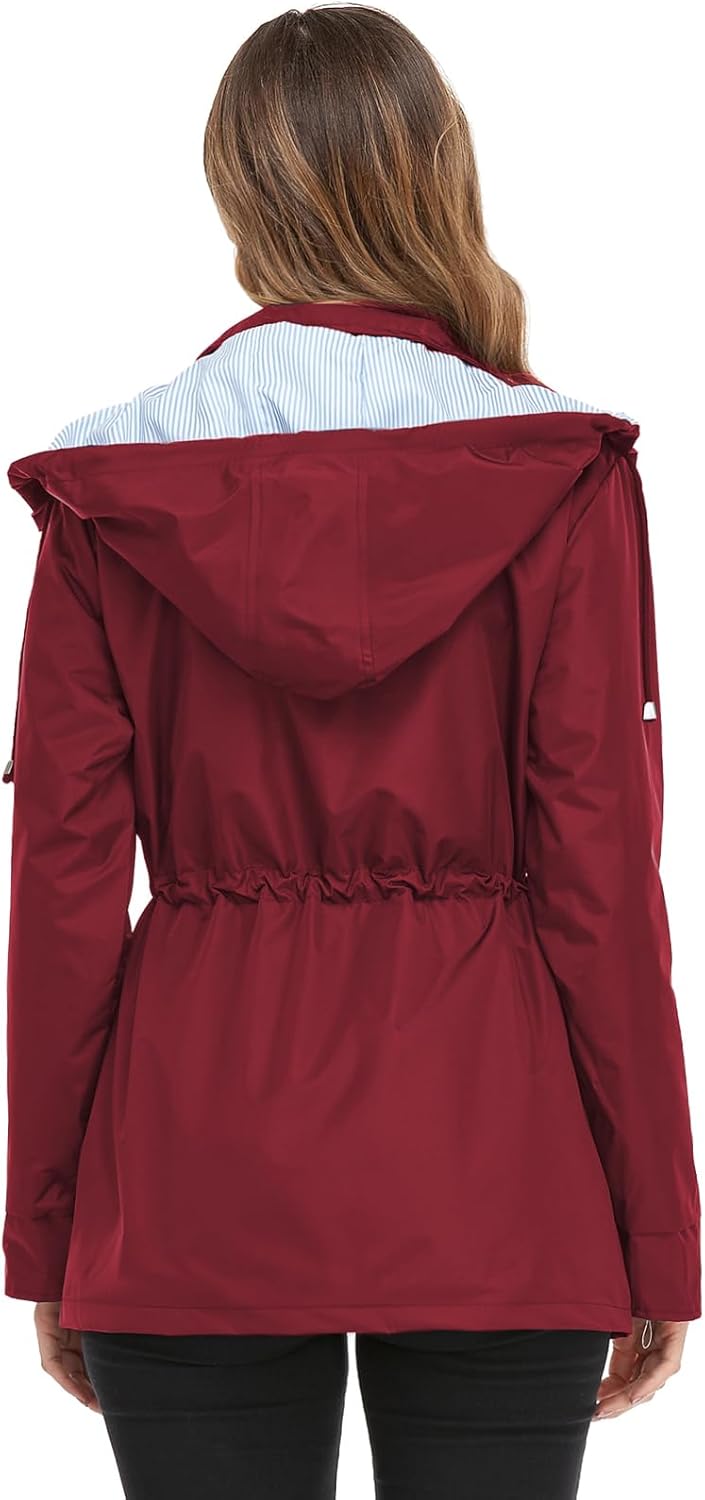 Rain Jacket Women Lightweight Raincoat Hooded Trench Coat Lined Windbreaker Travel Jacket
