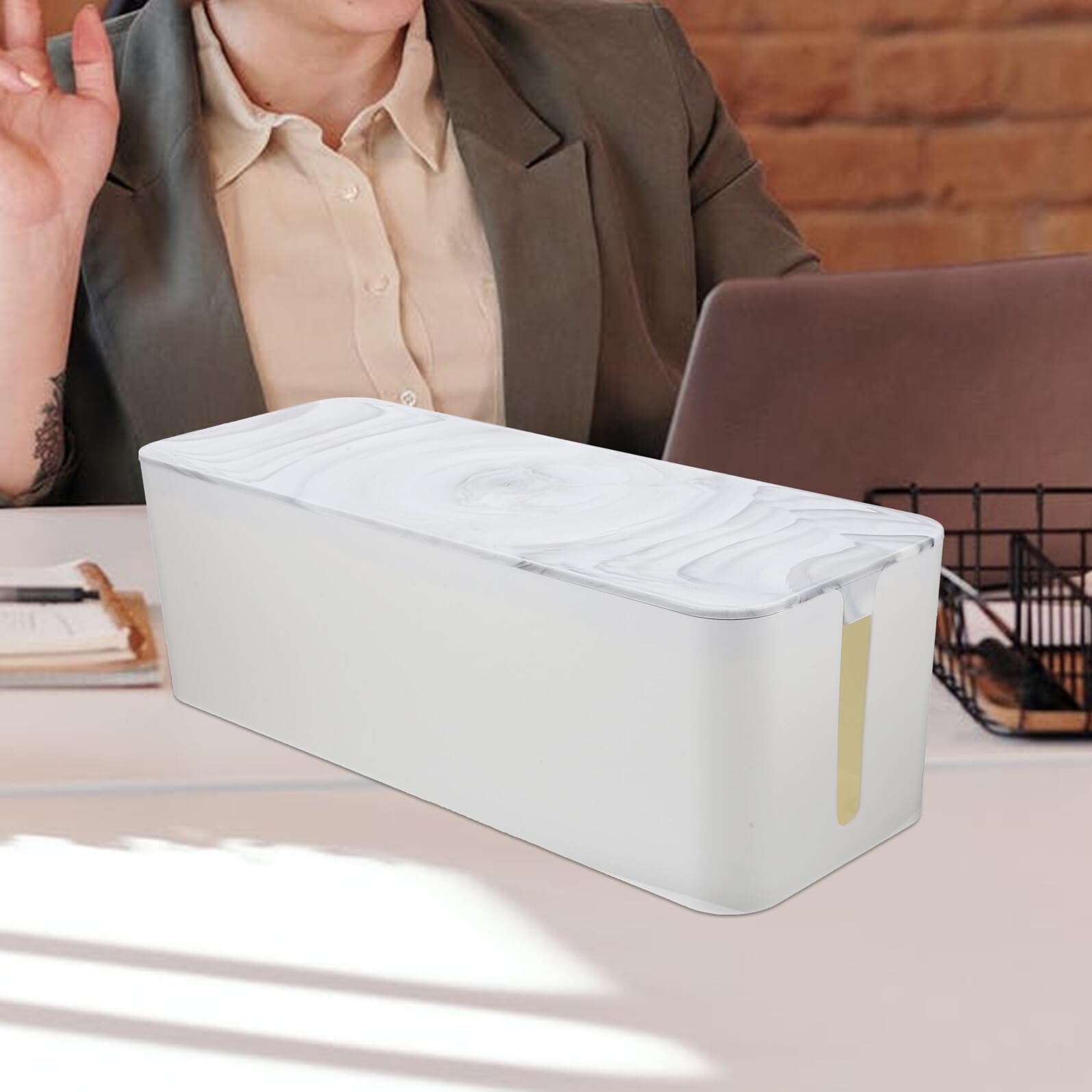 SOIMISS Kabelmanagementbox Abnehmbarem Design mit Großer Kapazität aus Bambus und Hips und Einfachem Reinigen als Praktischer Kabelorganisator für Büro und Schule
