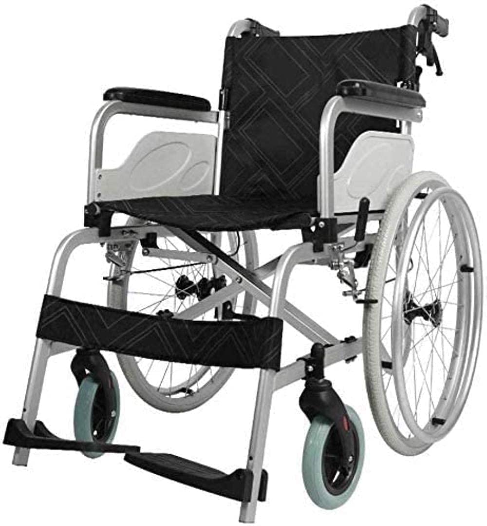 Silla de Ruedas Autopropulsada de Aluminio Plegable, Silla de Ruedas Manual Ligera para Personas Mayores con Discapacidad, Ruedas Traseras de 22 Pulgadas, Ancho del Asiento 45 cm
