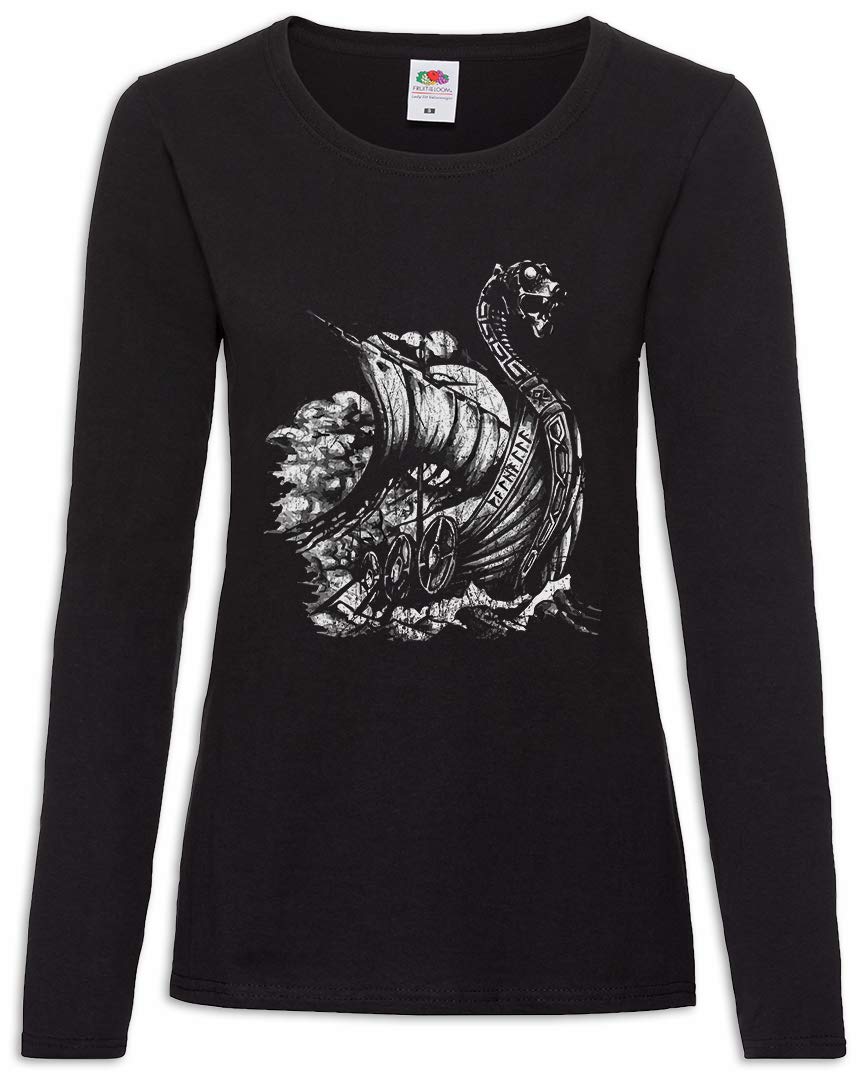 Urban Backwoods Viking Ship VIII Women Long Sleeve T-Shirt Black Size XL